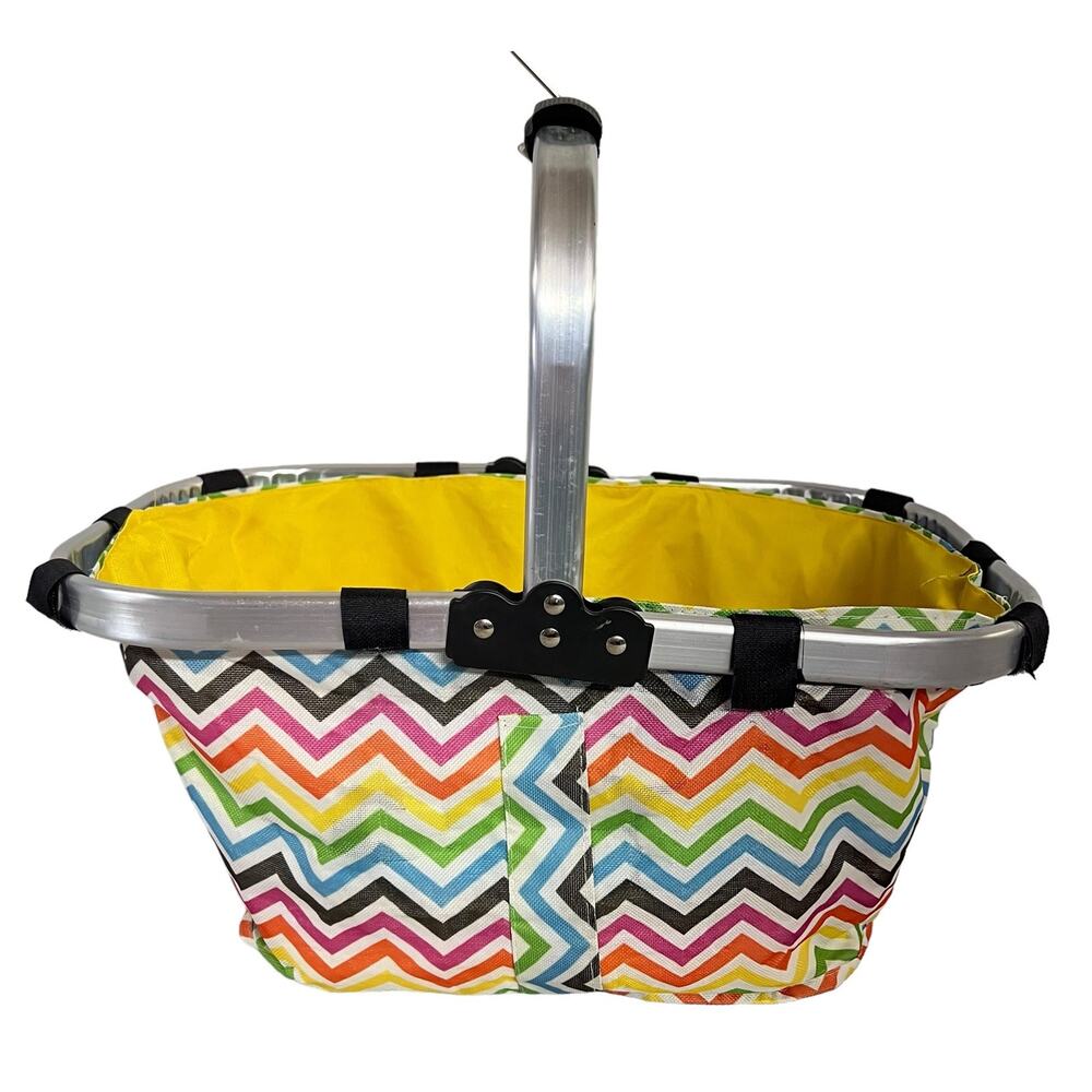 Picnic Shopping Basket Aluminum Carrier Hook And Loop Attached Zig Zag Pattern